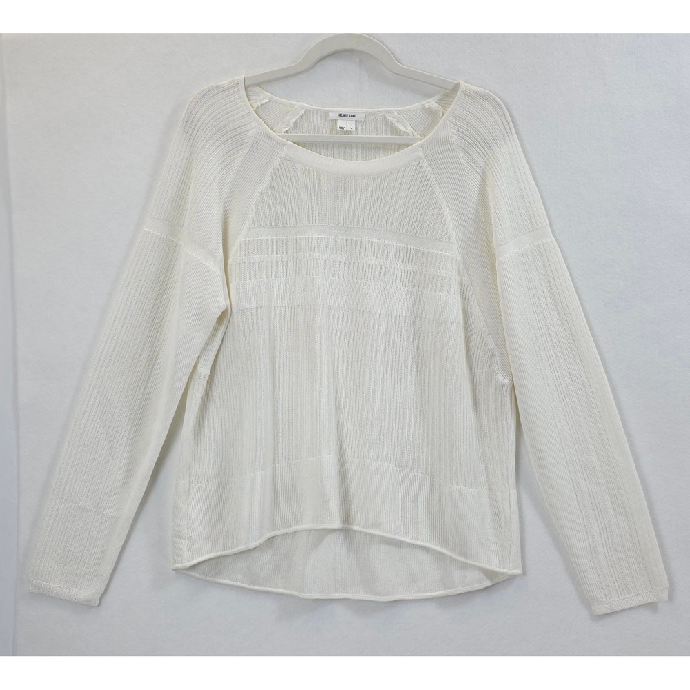 Helmut Lang Knit Top Ribbed Semi-Sheer Long Sleeve White Women L Minimalist